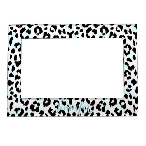 Chic black and white cheetah print monogram magnetic photo frame