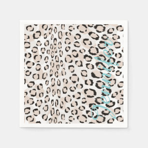 Chic black and white cheetah print monogram napkins