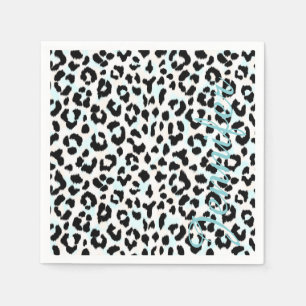 Chic black and white cheetah print monogram napkins