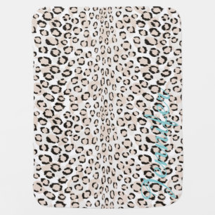 Chic black and white cheetah print monogram swaddle blanket