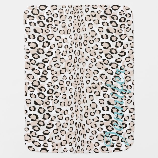 Chic black and white cheetah print monogram swaddle blanket (Front)