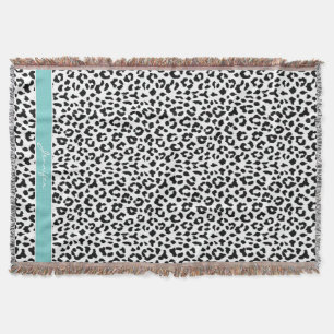 Chic black and white cheetah print monogram throw blanket