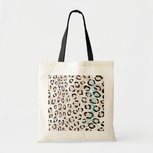 Chic black and white cheetah print monogram tote bag