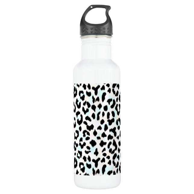 Chic black and white cheetah print water bottle (Front)