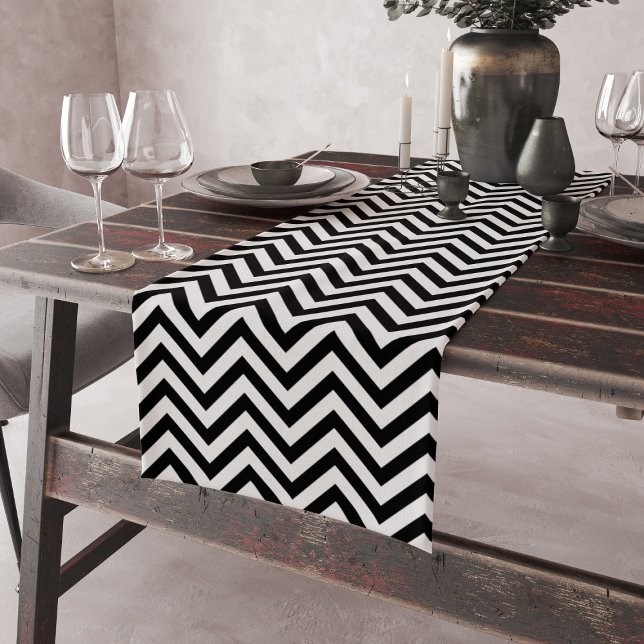 Chic Black and White Chevron Stripes Short Table Runner (Creator Uploaded)