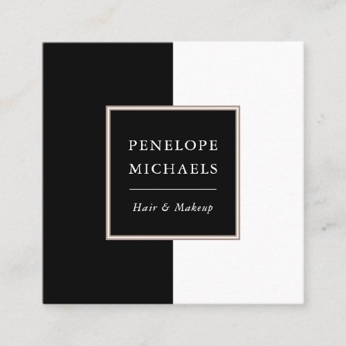 Chic Black and White Color Block Square Business Card