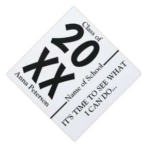 Chic Black and White Custom Graduation Cap Topper