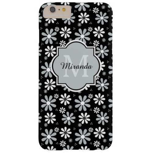 Chic Black and White Daisies Name With Monogram Barely There iPhone 6 Plus Case