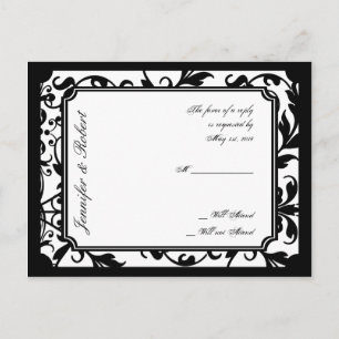 Chic Black and White Damask RSVP Postcard