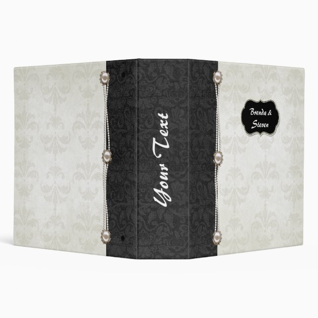 Chic Black and White Damask Wedding Album Binder (Background)