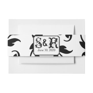 Chic Black and White Damask Wedding Belly Band