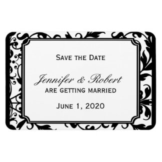 Chic Black and White Damask Wedding Save the Date Magnet