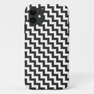Chic Black and White Diagonal Chevrons iPhone 11 Case