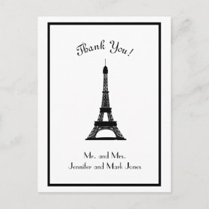 Chic Black and White Eiffel Tower Thank You Postcard
