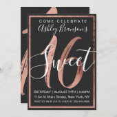 Chic Black and White Faux Rose Gold Foil Sweet 16 Invitation (Front/Back)