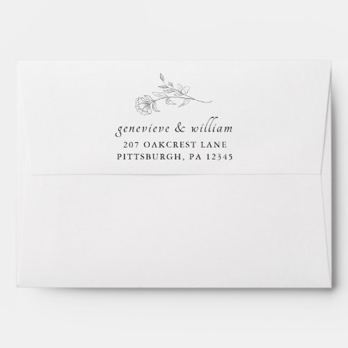 Chic Black and White Floral Return Address Wedding Envelope