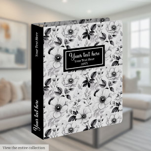 Chic black and white floral school ring binder