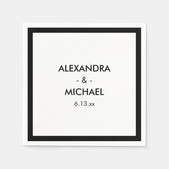 Chic Black and White French Inspired Wedding Paper Napkins (Front)
