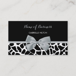 Chic Black and White Giraffe Print Silver Gray Bow Business Card