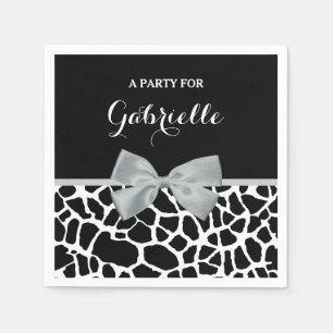 Chic Black and White Giraffe Print Silver Gray Bow Napkins