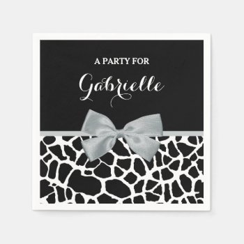 Chic Black And White Giraffe Print Silver Gray Bow Napkins by ohsogirly at Zazzle