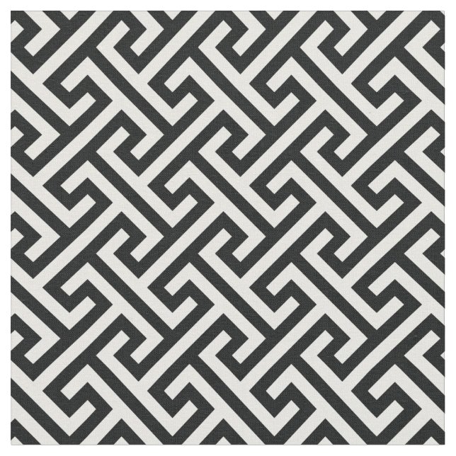 Chic black and white greek key geometric pattern fabric (Close Up)