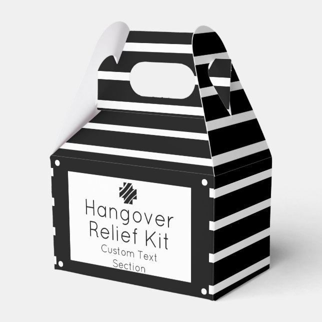 Chic Black and White Hangover Relief Kit Favor Boxes (Front Side)