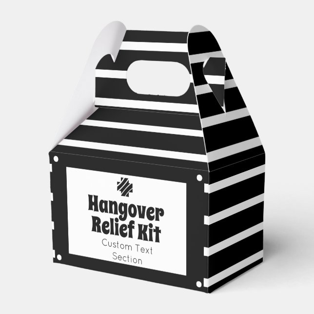 Chic Black and White Hangover Relief Kit Favor Boxes (Front Side)