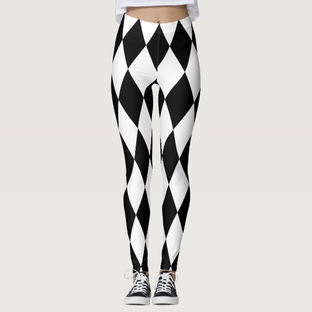Chic Black and White Harlequin Diamond  Leggings (Front)