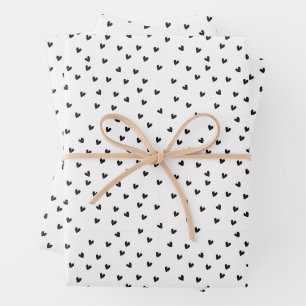 Chic Black and White Heart Pattern Valentine's Day Wrapping Paper Sheets