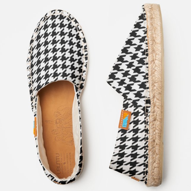 Chic Black And White Houndstooth Check Pattern Espadrilles (Side)