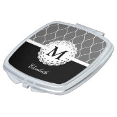 Chic Black and White Lace Pattern Custom Monogram Compact Mirror (Turned)