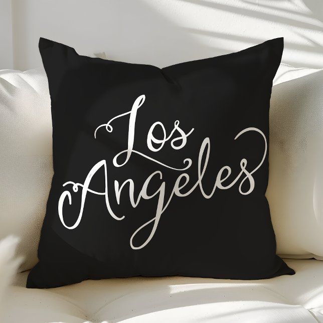 Chic Black and White Los Angeles Typography Throw Pillow (Creator Uploaded)