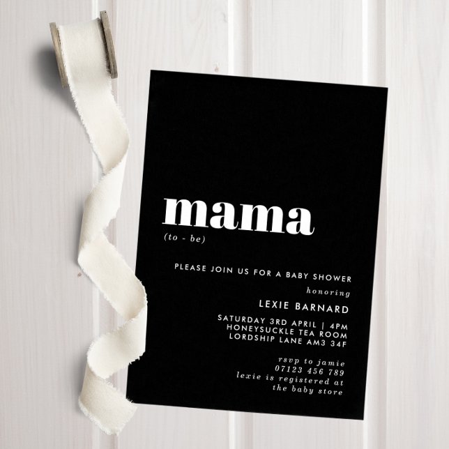 Chic Black and White Mama To Be Baby Shower Invitation