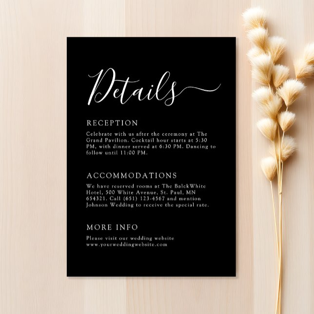 Chic Black and White Minimalist Wedding Details Enclosure Card (Creator Uploaded)