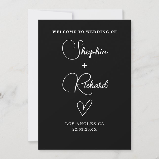 Chic black and white Minimalist Wedding  Invitation (Front)