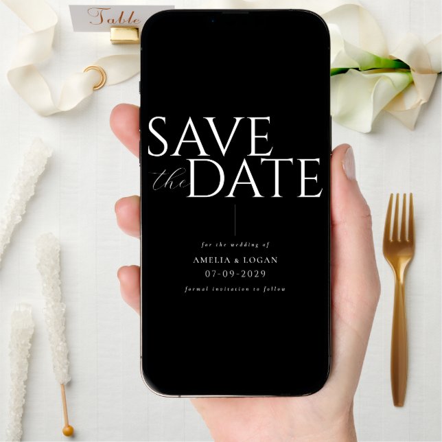 Chic Black and White Modern Minimalist Save The Date (Front Digital)