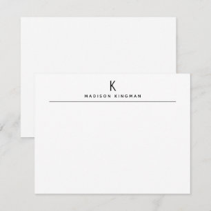 Chic Black and White Modern Monogram Initial Name Note Card