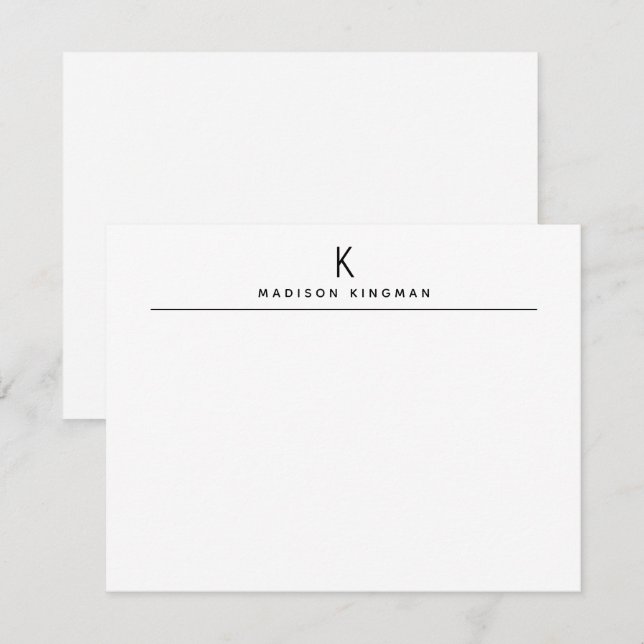 Chic Black and White Modern Monogram Initial Name Note Card (Front/Back)