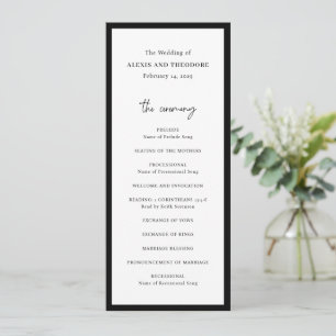 Chic Black and White Modern Wedding Program