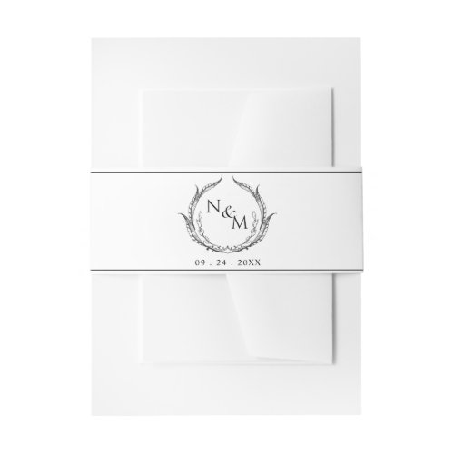 Chic Black and White Monogram Crest Wedding Invitation Belly Band