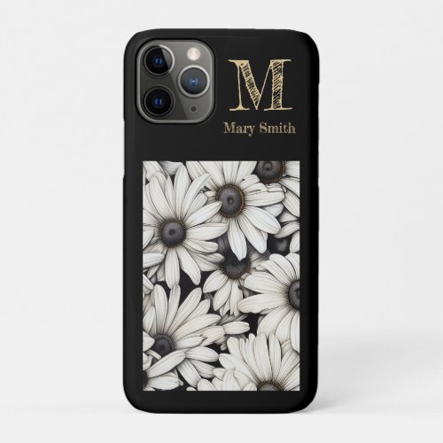 Chic Black and White Monogrammed Floral Minimalist iPhone 11 Pro Case