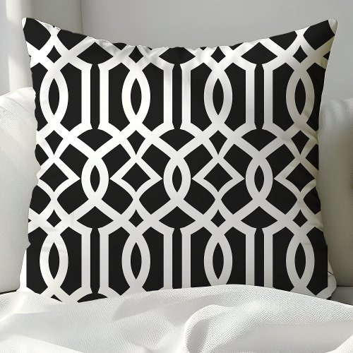 Chic Black And White Moroccan Trellis Pattern Throw Pillow