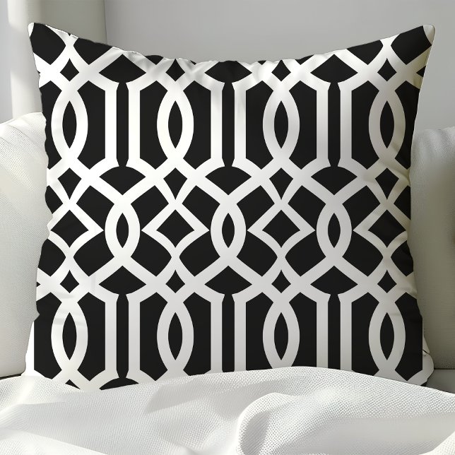 Chic Black and White Moroccan Trellis Pattern Throw Pillow (Creator Uploaded)