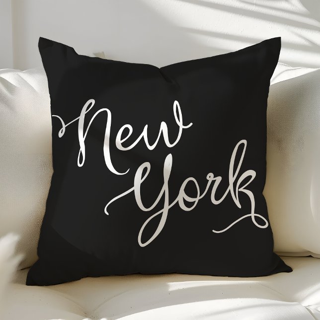 Chic Black and White New York Typography Throw Pillow (Creator Uploaded)