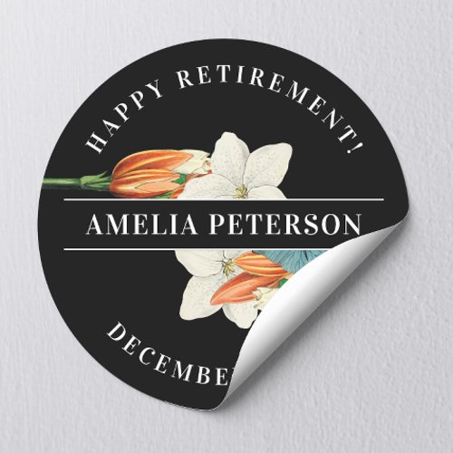 Chic Black And White Orange Lily Retro Floral  Classic Round Sticker