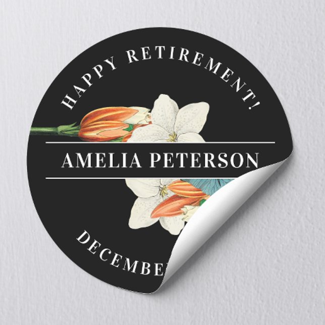 Chic Black And White Orange Lily Retro Floral  Classic Round Sticker (Creator Uploaded)