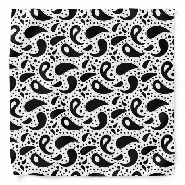 Chic Black and White Paisley Pattern Bandana (Front)