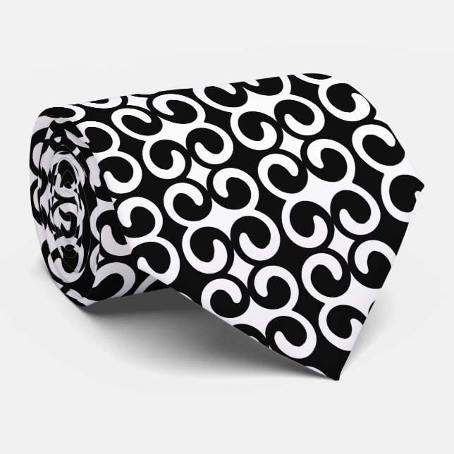 Chic Black and White Pattern Neck Tie (Rolled)