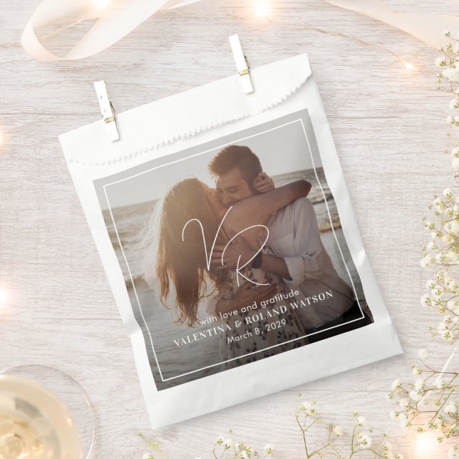 Chic Black and White Photo Modern Wedding Favor Bag (Clipped)